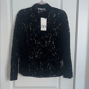 Zara Black Lace Button-Up Top